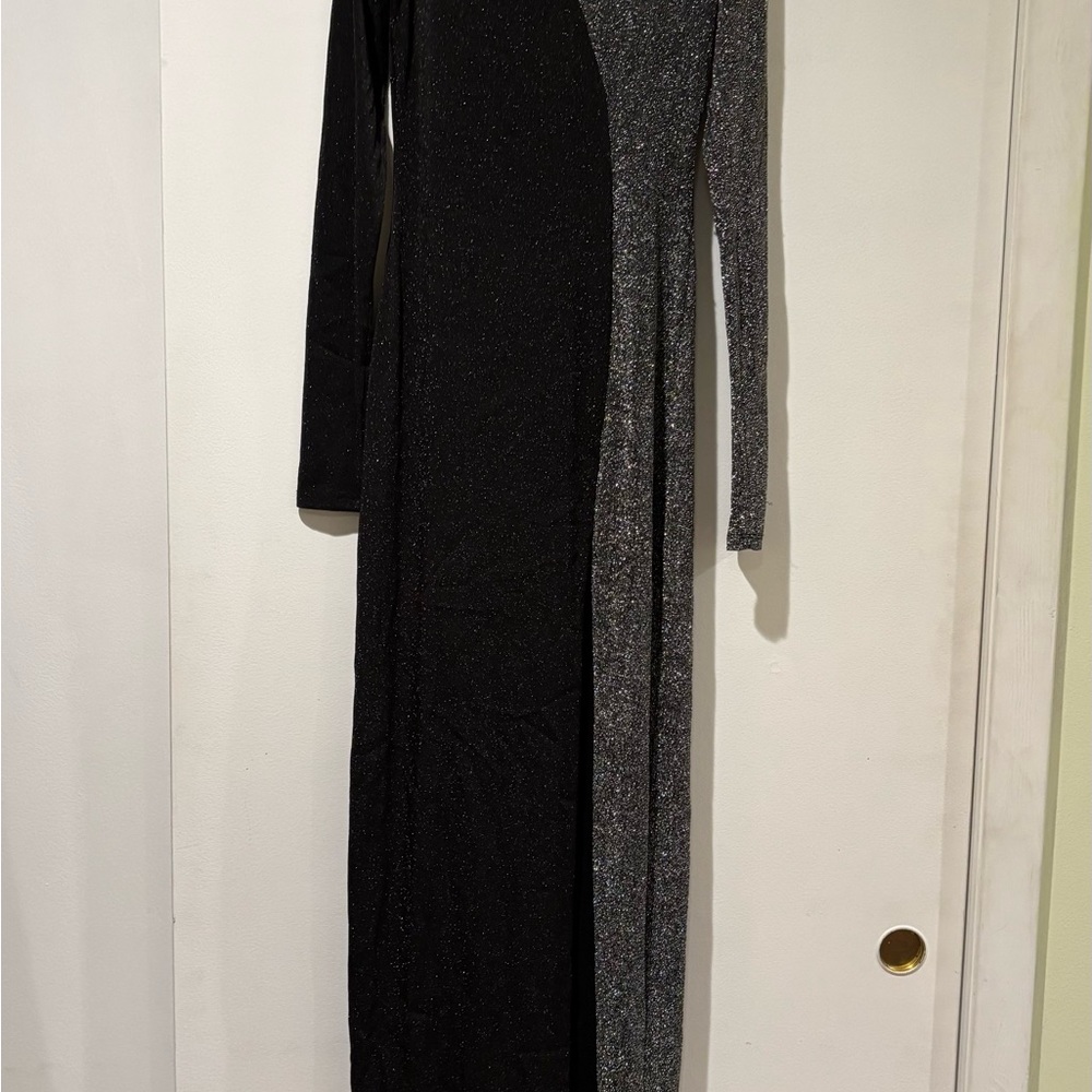 Naked Wardrobe Black and Gray Long Sleeve Dress